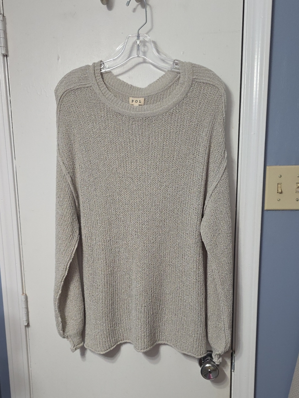 POL Neutral Crewneck Knit Sweater in Light Beige-Taupe